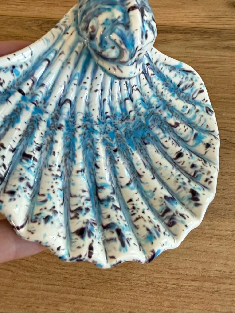 Vintage MCM Art Deco Shell Trinket Soap Dish Fish Koi Blue Holland Mold 1970s